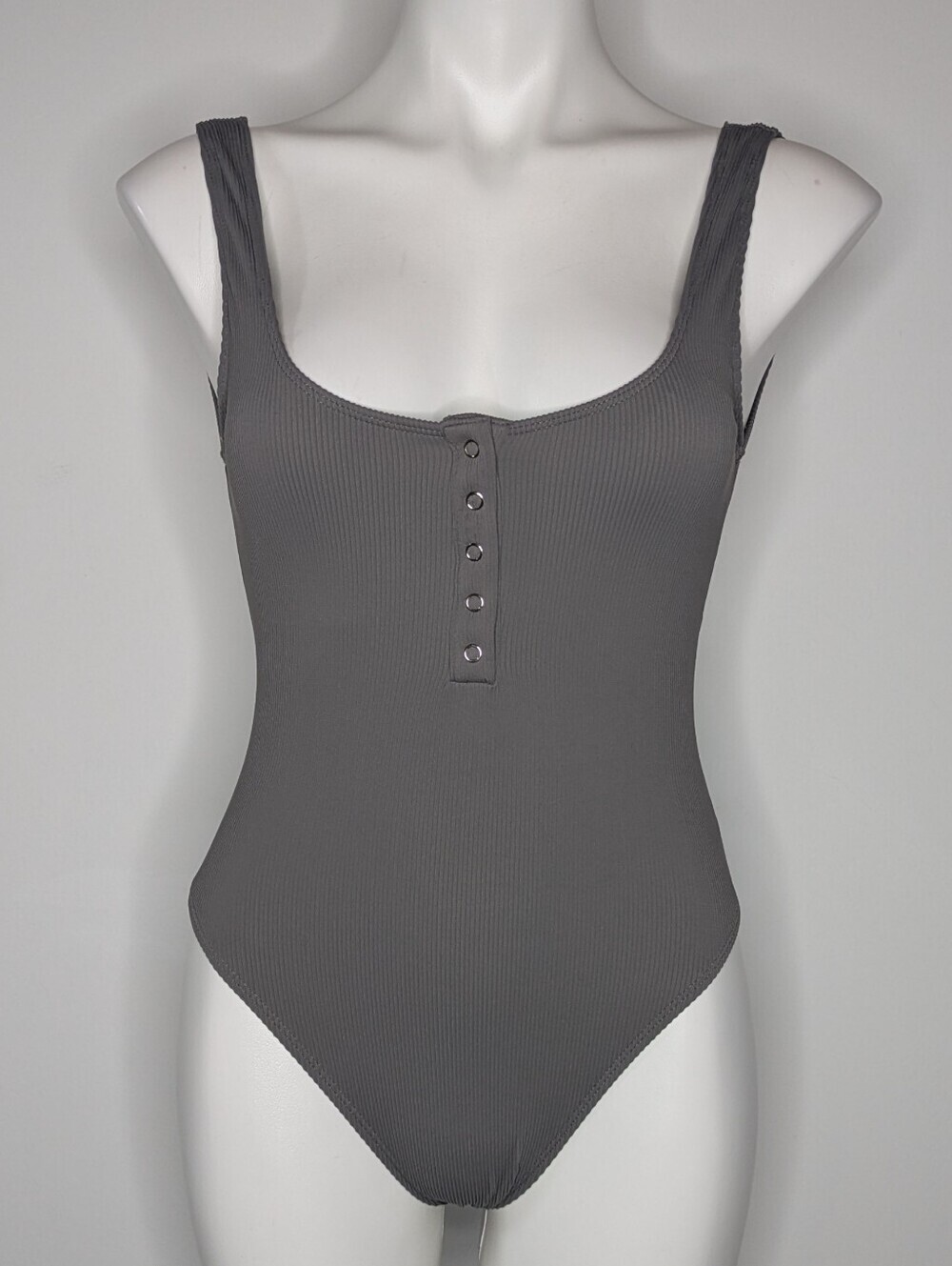 Aerie Grey Ribbed Low Cut One Piece Swimsuit S